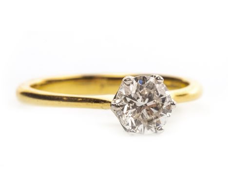 DIAMOND SOLITAIRE RING, the round brilliant cut diamond of approximately 1.00 carat, in eighteen carat gold, size N, 3.3g