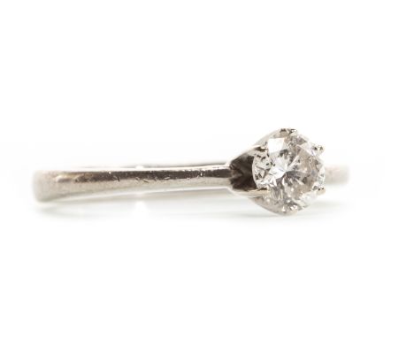 DIAMOND SOLITAIRE RING, the round brilliant cut diamond of approximately 0.38 carats, marked 18ct, size J 1/2, 3.2g