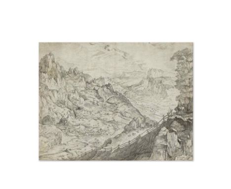 PIETER BRUEGHEL L'ANCIEN d'après (circa 1525-circa 1569)Grand Paysage Alpin, circa 1555 (BA.18)Eau-forteRognée à la plaqueGra