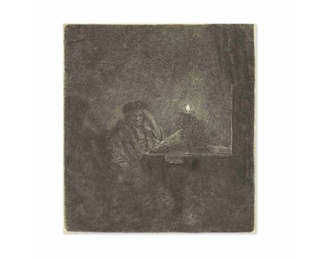 REMBRANDT HARMENSZ VAN RIJN (1606-1669)Étudiant à une table aux chandelles, circa 1642 (Bartsch,148; New Hollstein 213)Gravur