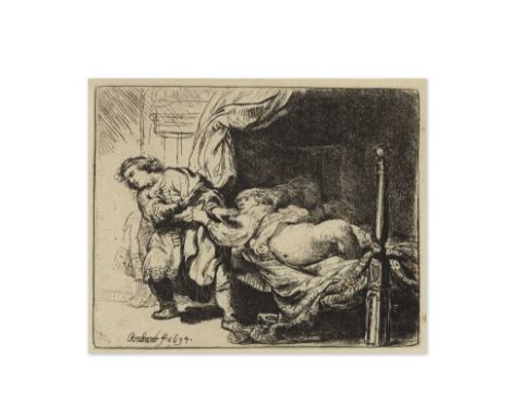 REMBRANDT HARMENSZ VAN RIJN (1606-1669)Joseph et la Femme de Putiphar, 1634 (B39, NH128)Eau-forteDernier état sur quatreDimen