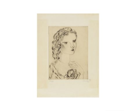 LÉONARD TSUGUHARU  FOUJITA (1886-1968)Jeune Fille avec une Rose, 1925 (Buisson, 25.118)Pointe sèche et eau-forte sur vélin fi