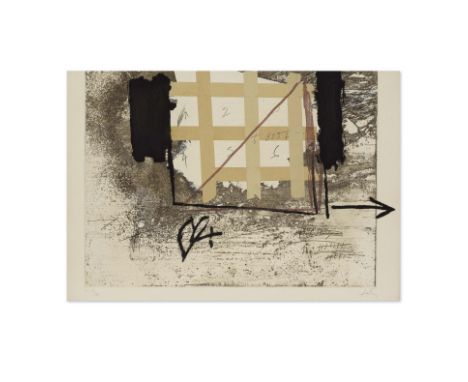 ANTONI TÀPIES (1923-2012)Grille de papier collé, 1976 (Galfetti, 591) Aquatinte, lithographie et collage sur vélin d'Arches S