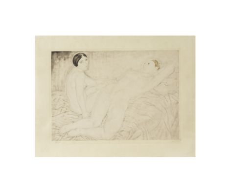 LÉONARD TSUGUHARU  FOUJITA (1886-1968)Les deux amies, 1927 Eau-forte et aquatinte en couleur sur Chine appliqué sur JaponSign