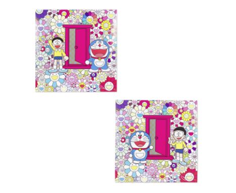 TAKASHI MURAKAMI (NE EN 1962)Dokodemo door, 2018 Deux offsets lithographies en couleurs Signées, datées et numérotées au feut