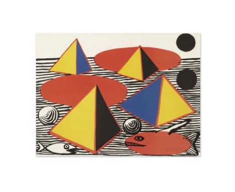 ALEXANDER CALDER (1898-1976)Pyramids and Fish,1970 Lithographie en couleurs sur vélin Signée et numérotée 145/15057 x 77 cmCo