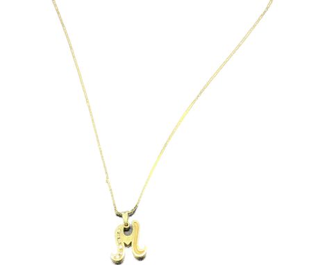 18ct yellow gold necklace and 'M' pendant fitted with diamonds. [4.81grams] 