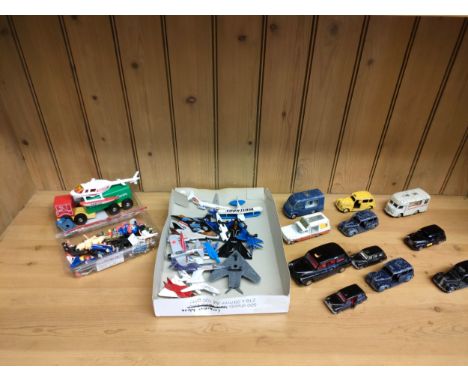 A tray of playworn Vehicles includes dinky taxes, corgi smiths karrier shop and many others 