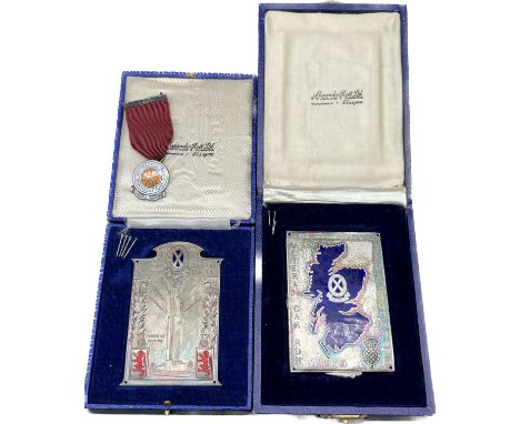 Rare boxed Ascott Veteran Car Run 1939 boxed silver plated and enamel plaque 'Royal Scottish Automobile Club- Gang Warley' To