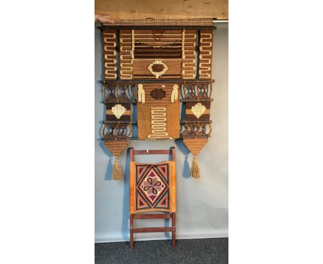Vintage Don Freedman style fibre art wall hanging. Together with a weaved leather tapestry.  [135x93cm] 