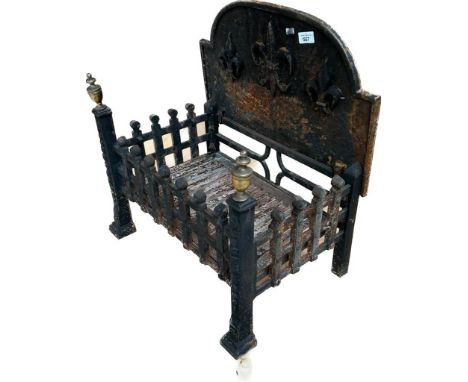 Antique cast iron fire grate with fireback 