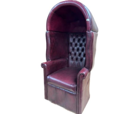 Reproduction Porters chair, the whole covered in red leather with button back [approx: 176x90x85cm] 