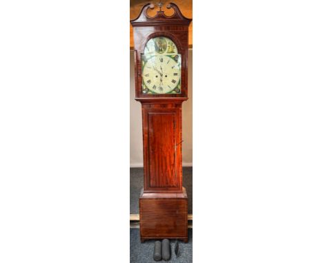 A 19th century Scottish Mahogany longcase grandfather clock- Walter McAdam of Bathgate clock maker. Enamel painted dial depic