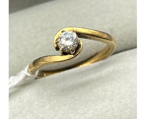 9ct yellow gold ladies ring set with a single 0.25ct diamond stone. [Ring size K] [2.24Grams] 