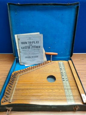 Antique cased guitar Zither stringed instrument. 