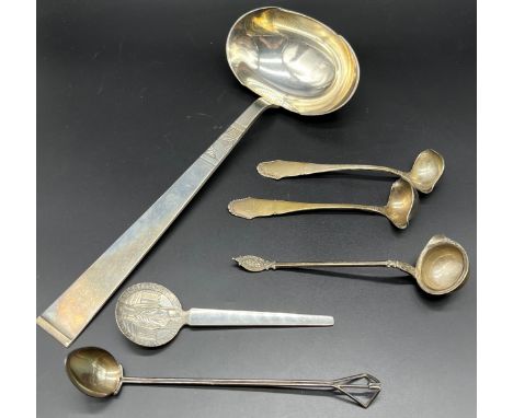 Various silver and silver plated Danish cutlery; Pair of Danish silver sauce ladles, Danish silver ladle, Danish Cohr Atla so