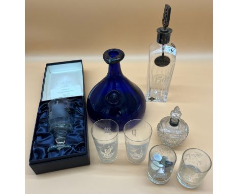 A Selection of art glass and collectables; Large Holmegaard Viking cobalt blue glass decanter, Johnnie Walker decanter, Boxed