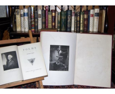 Shelf of antique hardback books - poetical works by various poets, including "Poems of Thomas Gray", 1907 and "The Soldier's 