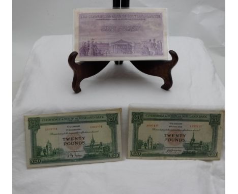2x Clyesdale & North of Scotland Bank Ltd, 1955 & 1960, 1 Five Pound Bank Note, Commercial Bank of Scotland Ltd, Serial No 16