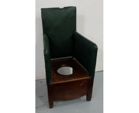 Georgian Child’s Commode, green leather back, mahogany seat, 34”h