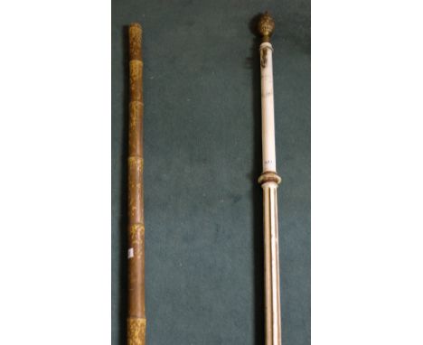 Pine Flag Pole, painted white (brass finial) & a bamboo pole (2)