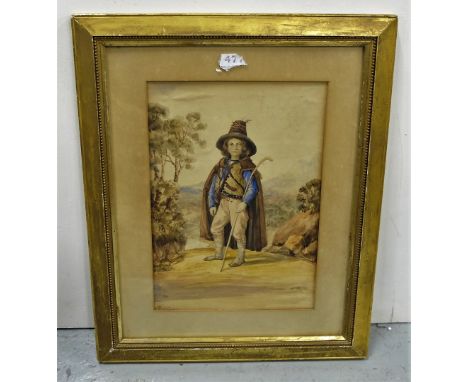 19thC Watercolour – Portrait of a Continental Boy, in traditional dress, 12.5” x 16”, gilt frame