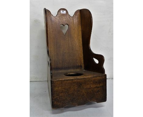 19thC Mahogany Child’s Rocking Commode with heart detail, 25”h