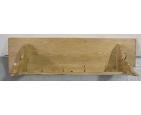 Irish pine hanging shelf with hooks, 34"w