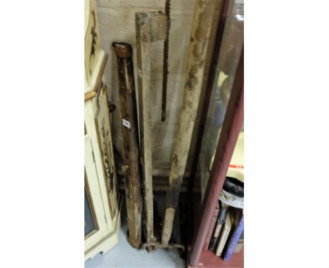 4 agricultural tools – incl. 1 drag, 2 augers, 1 swing