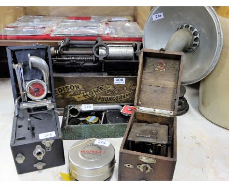 Edison Home Phonograph, modern pocket phonograph & speaker & 3 portable phonographs