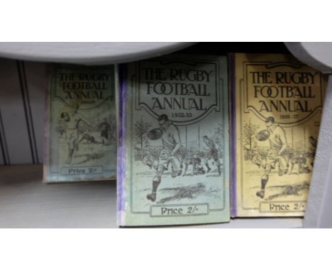 23 Approx “The Rugby Football Annual”, 1930s, published by Sporting Handbooks Ltd, with illustrations (worn) & a group of spo