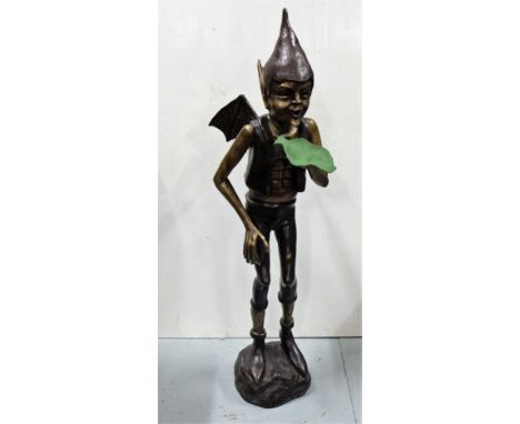Bronze Figure of a Pixie, carrying a lillypad, on a natural base, 40”h
