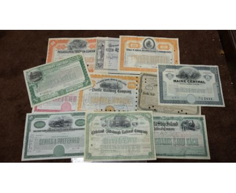 11 x Assorted North American Railway Share Certificates from 1889 – 1952 (cancelled)