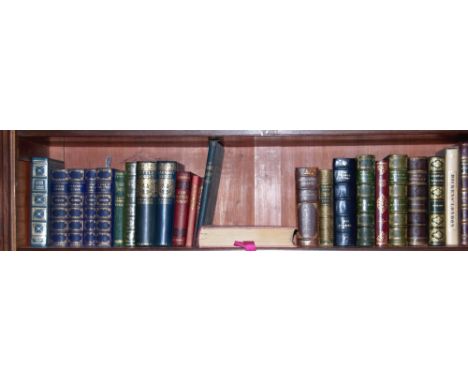 Shelf of Hardback Books by Dickens, some 19thC leather bound, incl. Pickwick Papers, Tale of Two Cities etc