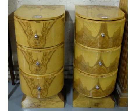 Matching Pair of Art Deco style 3-Drawer Cabinets, with chrome knobs, 33”h x 19”d