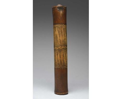 A Papua New Guinea pipeMelanesiabamboo, with engraved and filled decoration,38.5cm long.