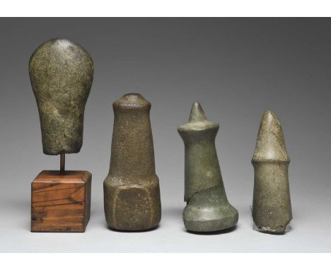 A Columbia River hand maul / pestleNorthwest North Americastone, of bottle form with a 'hat' finial,19.5cm high,a Salish gree