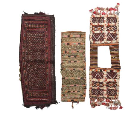 A Berber camel saddle bag faceMiddle Atlas Mountains, Moroccowool and cloth with side tassels and an opening to the side,104c