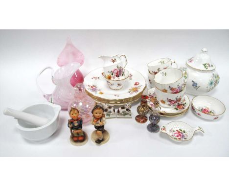 A Pair of Staffordshire Seated Spaniels 4.5cm wide, Royal Crown Derby 'Derby Posies' tea ware of 13 pieces, Aynsley lidded ja