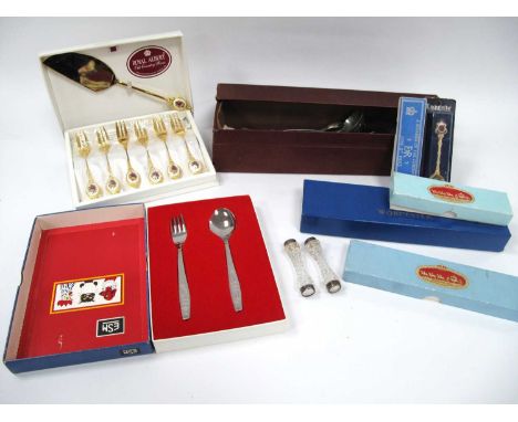 Royal Albert Old Country Roses Cake Cutlery Set, ESM Kinder-Desteck, Worcester cake slice, other cutlery, silver ended glass 