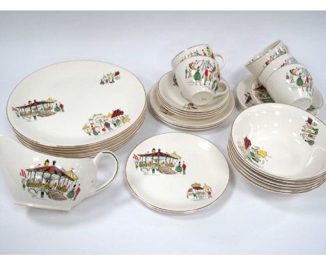 Alfred Meakin 'Carousel' Table Pottery, of thirty pieces.Light crazing throughout, three teacups with hairline cracks inside,