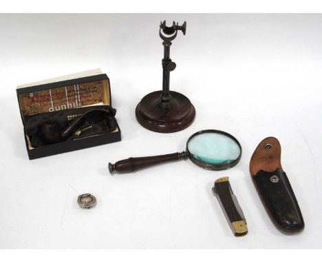 Carl Schlieper Solingen Knife in Leather Case, Dunhill pipe, magnifier.