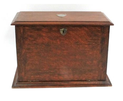 Edwardian Oak Stationary Box with Lift Up Lid, fitted interior housing glass inkwell 35.5cm wide.