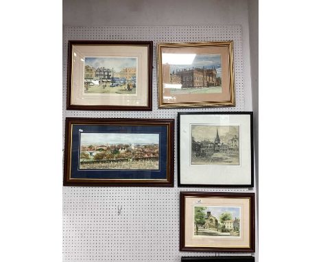 Sheila. M. Bury Autumn View of Braithwell, watercolour 23 x 50.5, two John Rudkin signed prints, Haddon Hall and Rotherham Ex