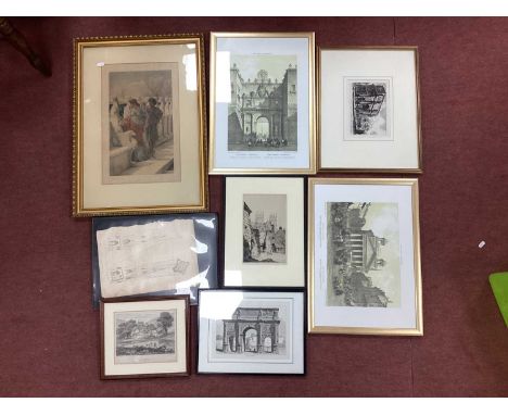 Early XX Century J Maegan - 1913 Black and White Etching of Canterbury Cathedral, signed in pencil bottom right, framed print