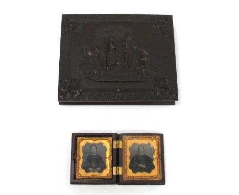Genuine Union Case, S. Pecks Patent 1854 Halverson's Patent 1855, Thermoplastic, gild interior image surround, signed by F. G