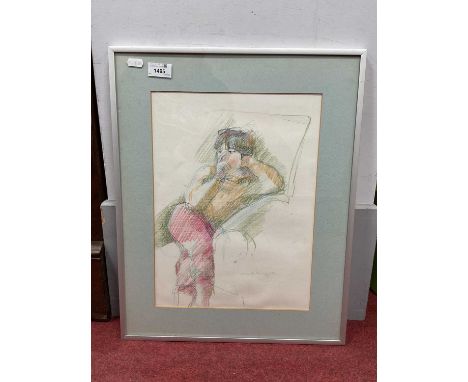 Henrietta Young - 'In the Chair', crayon drawing 38 x 28cm signed and dated 1985, New Grafton Gallery and other label verso.