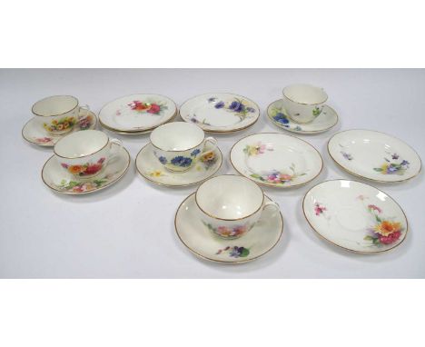 Royal Worcester Tea Ware Floral Hand Painted All Bar One Plate Signed by Everett, six plates, 6 saucers and 5 cups (17).Some 