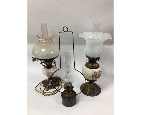 Hanging Oil Lamp, oil lamp with spherical ceramic well, electric example (untested, sold for parts only) (3).