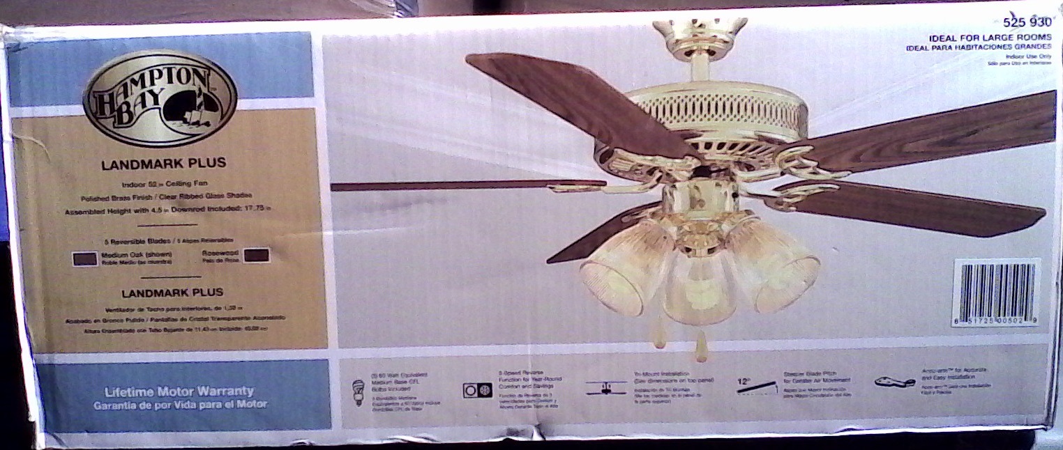 Ceiling Fan Hampton Bay 52 Landmark Plus Model 525 930 Polished Brass Finish Reversible Bla 1700